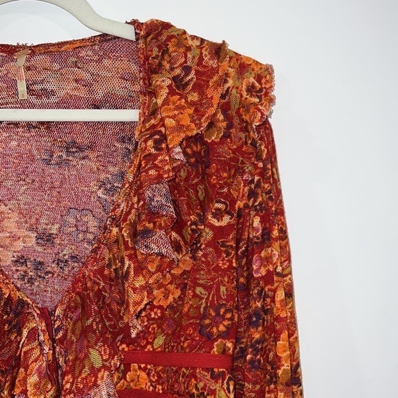 Free People Red Rudi Ruffle Long sleeves Bohemian top size Small - Picture 7 of 16